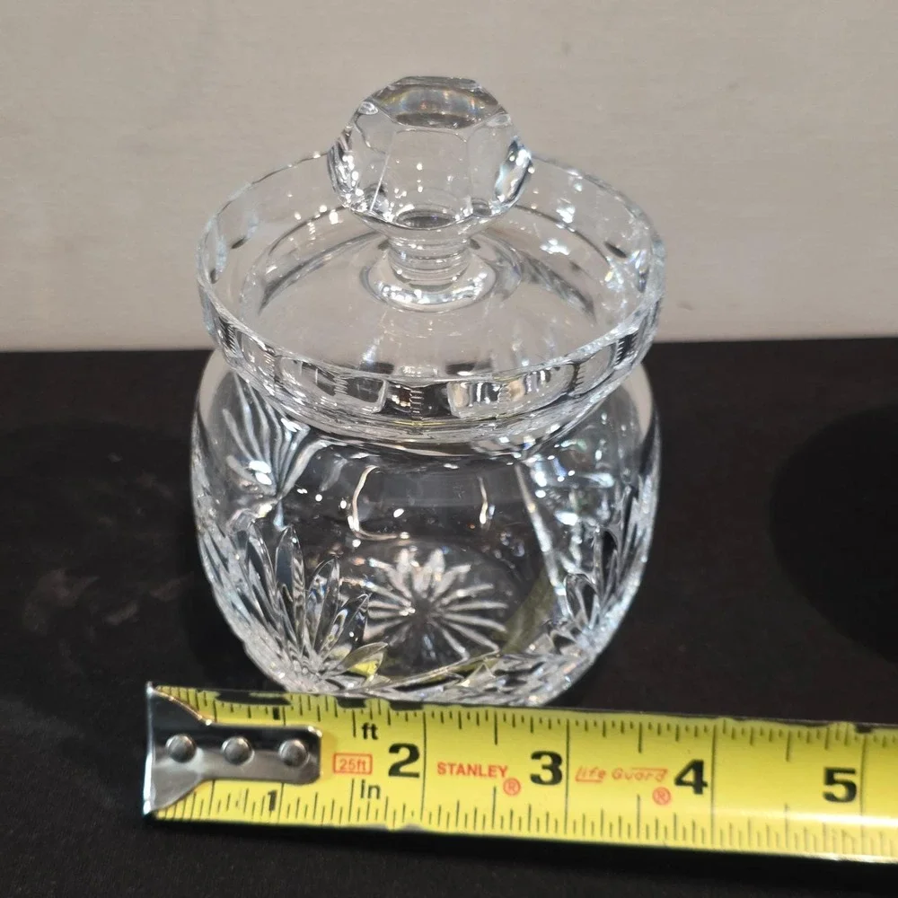 ROGASKA Crystal Jam Jar Honey Pot‎ w/ Lid Starburst Glass Condiment Pot Clear
